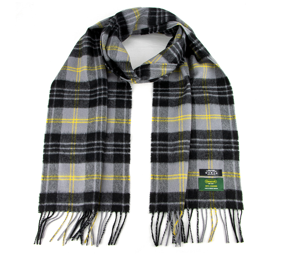 Black yellow grey plaid tartan cashmere scarf