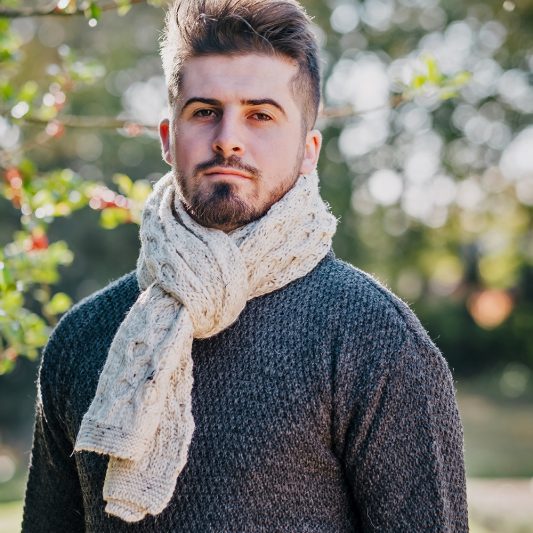 Glencroft British Wool Aran scarf on male model