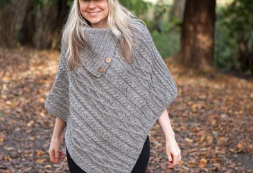 Grey British wool ladies Aran poncho on female model