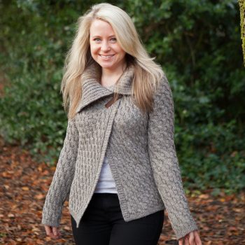 Ladies British Wool Cross-Over Cardigan on female model