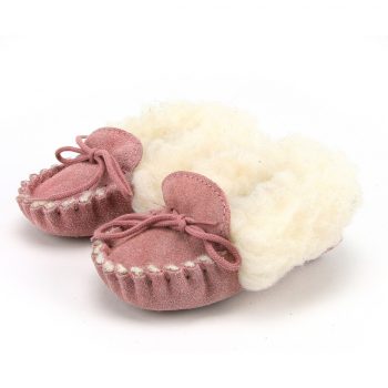 British Made Pink Children's Moccasins with Collar