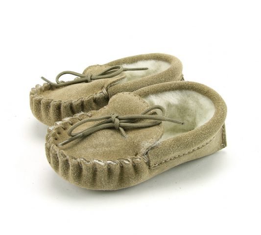 British Made Children's Moccasin Slippers Beige