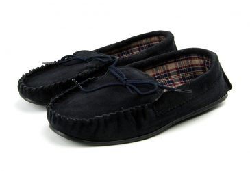 Navy Moccasins with Tartan Fabric Lining