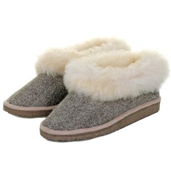 Sheepskin and Tweed Slipper with Sole