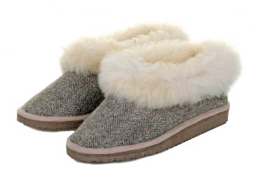 Sheepskin and Tweed Slipper with Sole