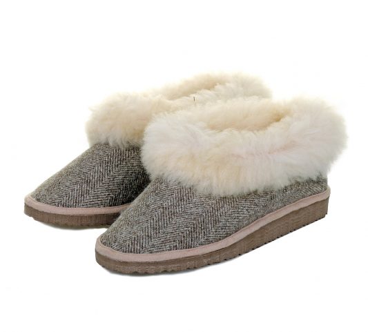 Sheepskin and Tweed Slipper with Sole
