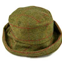 Cloche tweed hat - green red orange check