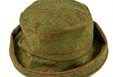 Cloche tweed hat - green red orange check
