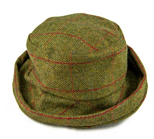Cloche tweed hat - green red orange check
