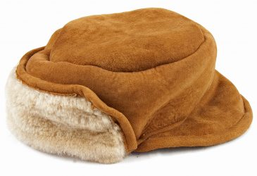 Tan brown sheepskin trapper side view
