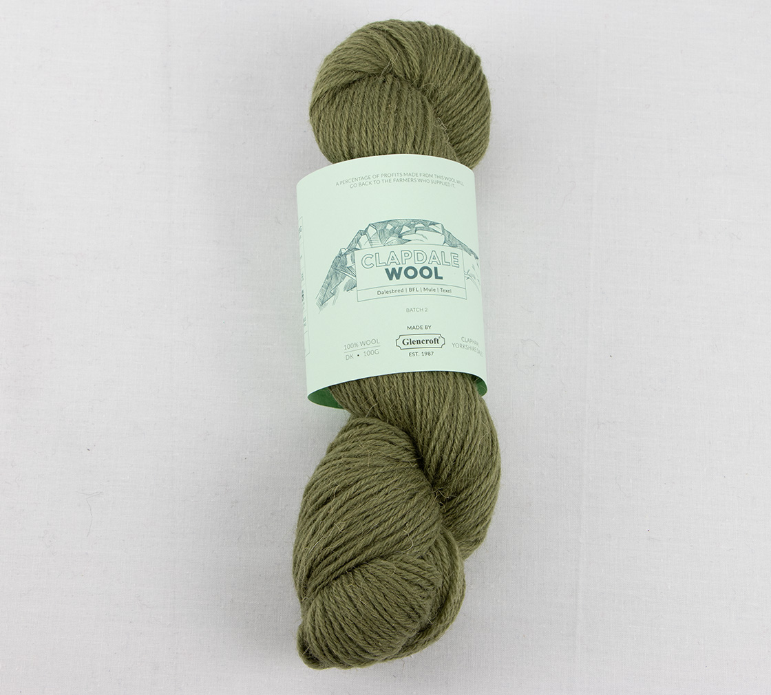 Clapdale Wool hand knit hank in olive green colour