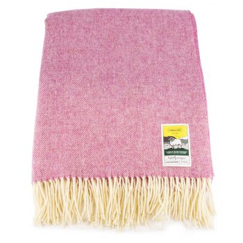 Pink Herringbone Glencroft wool travel rug throw