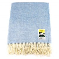 Blue herringbone travel rug throw laid flat