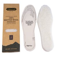 Pair of British Wool cut to fit insoles displayed next to their box