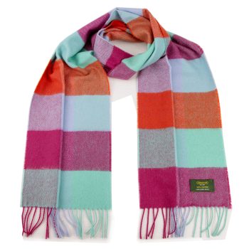 Pink, teal, orange blocks cashmere scarf