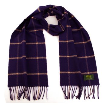 Purple and golden windowpane check cashmere scarf
