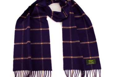 Purple and golden windowpane check cashmere scarf