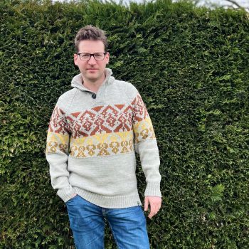 Glencroft grey with pattern british wool nordic style jumper on male model