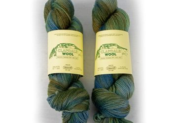 Two variegated green hand dyed hanks of DK yarn