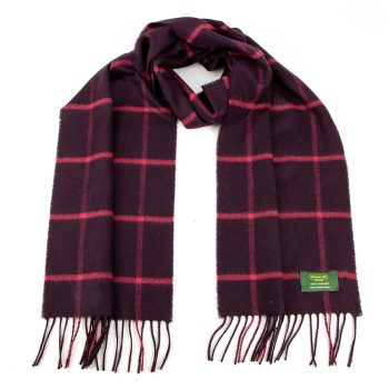 Maroon and red windowpane check cashmere scarf