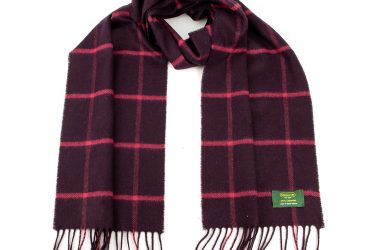 Maroon and red windowpane check cashmere scarf