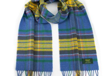 Blue yellow green tartan cashmere scarf