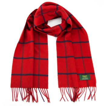 Bright Red Windowpane Check Cashmere Scarf
