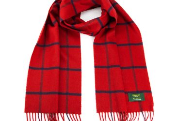 Bright Red Windowpane Check Cashmere Scarf